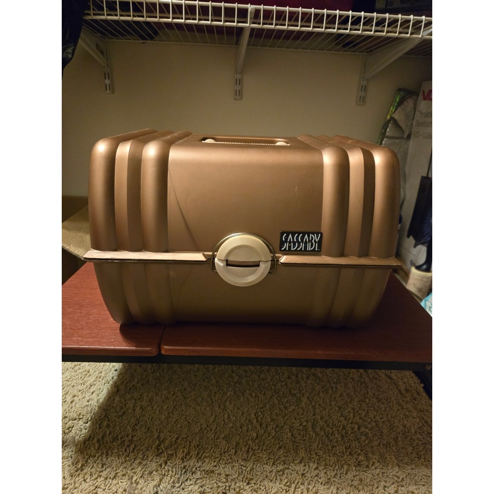Vintage Sassaby Makeup Organizer Case Bronze Metallic‎ 90s Vanity Mirror Trunk